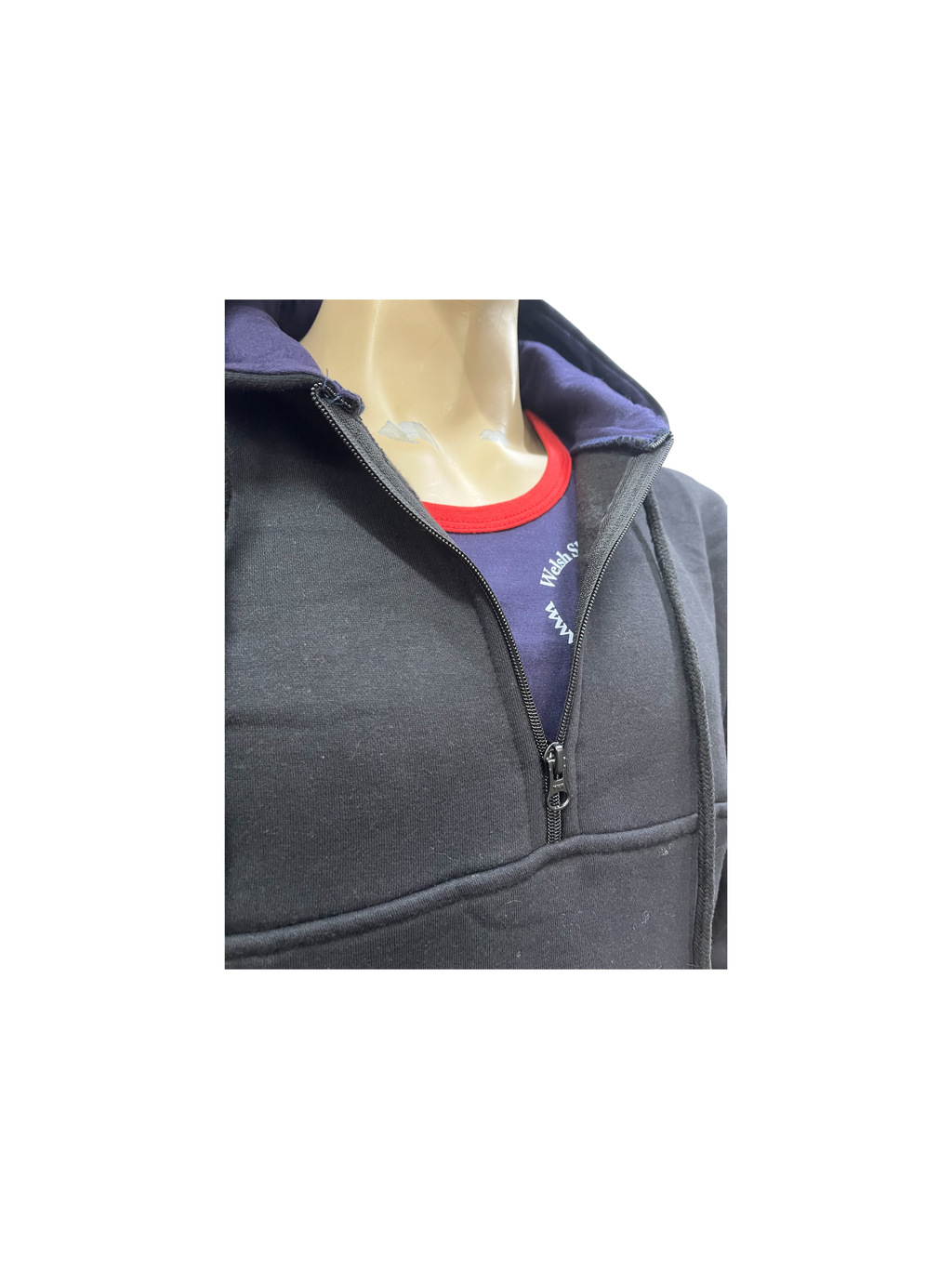 Long Back Hoodie  Black with Half Zip -UNBRANDED/NO LOGO (Quantity Discounts Available)